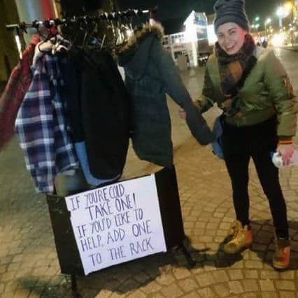 Kelly Endresz-Banlaki has set up a charity clothes rail full of free coats to help homeless people stay warm this winter