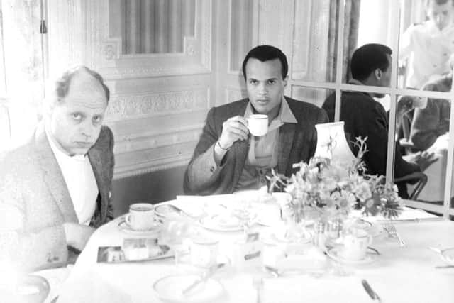 Harry Belafonte (right), the American singer, was unable to appear at the Opera House , Blackpool as he was confined to The Imperial Hotel with laryngitis , in 1958