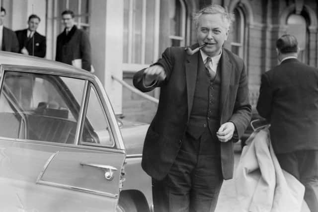Prime Minister Harold Wilson arrives at the Imperial Hotel, Blackpool, before attending the North west Regional Conference of the Labour Party at the Winter Gardens, in 1965