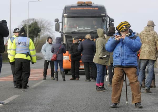 Fracking protesters hold up a lorry on Preston New Road
