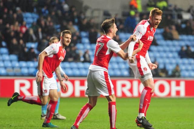 Cian Bolger celebrates the winner at Coventry