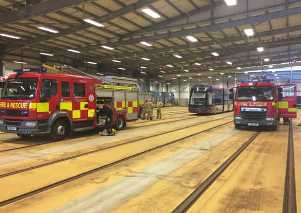 Firefighters training at the tram depot