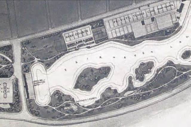 Part of the Mawson Plan of 1924, showing the enlarged lake, recreational facilities, remodelled landscape and Japanese garden and lagoon
Fairhaven Lake