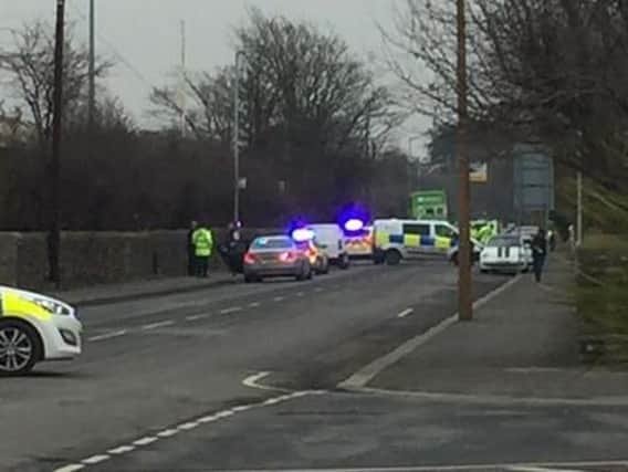 Police at the scene of the crash in Blackpool Road