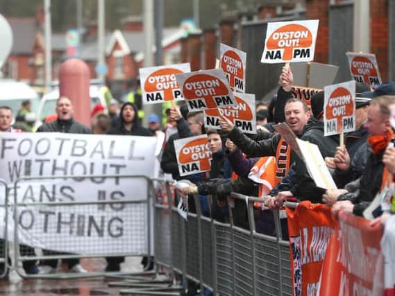 Blackpool and Blackburn fans protest outside Ewood Park
