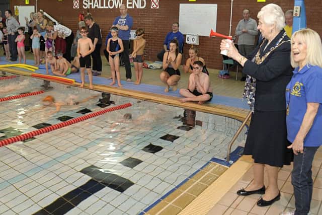 Fylde mayor Coun Christine Akeroyd and LSA Lions president Eileen Skelly officially start the swimarathon at St Annes YMCA Pool
