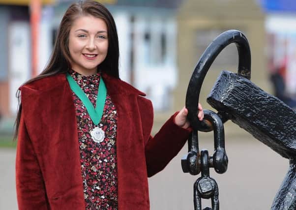 Jessica Basquill, of North Albion Street in Fleetwood, who has become Wyre Youth Mayor.
Jessica next to the commemorative anchor on Fisherman's Walk.  PIC BY ROB LOCK
14-10-2016