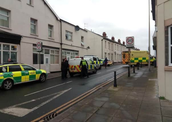 Police and ambulance crews attending an incident on Ashton Road, Blackpool, 2/2/17