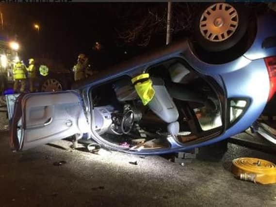 Crews had to cut the couple out of their car