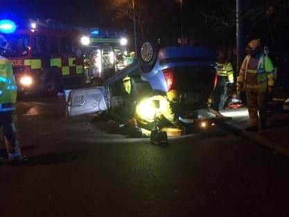 Crews had to cut the couple out of their car