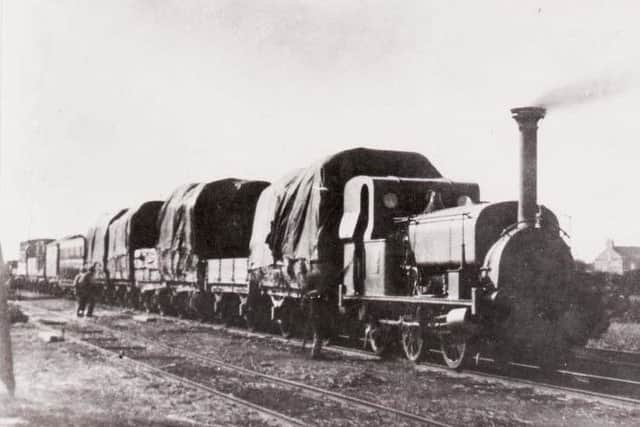 One of the early locomotives on the Garstang to Knott End line. This is either Hope or Farmers Friend at Pilling about 1890