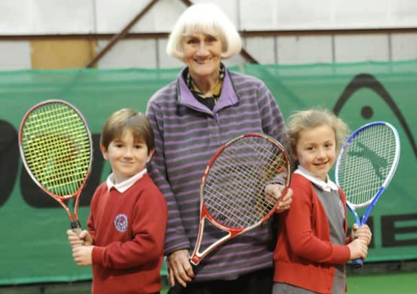 Free tennis lessons for youngsters at South Shore Tennis Club.  Coun Lily Henderson with Archie Dixon,  and Lydia Walker,