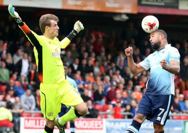 Blackpools Kyle Vassell heads at the Crewe Alexandra goal during Septembers 1-1 draw between the two teams