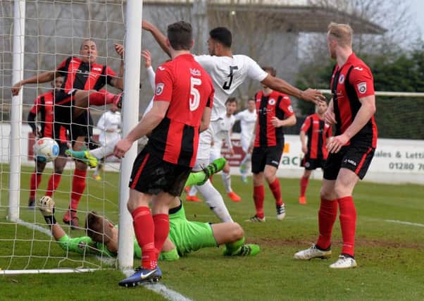 Steve Williams scores for AFC Fylde at Brackley Town Picture: Steve McLellan