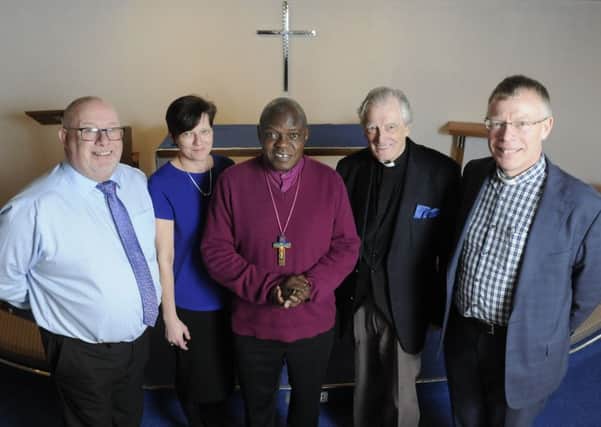 The Archbishop of York Dr John Sentamu (centre) atb Fosbrooke House with (from left)  manager Paul Smith, deputy manager Melanie Edwards, Rev Michael Taylor and Rev Nick Wells