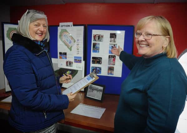 Lynda Kenyon and Alison Levi take a look at plans for the former pool at an earlier consultation event
