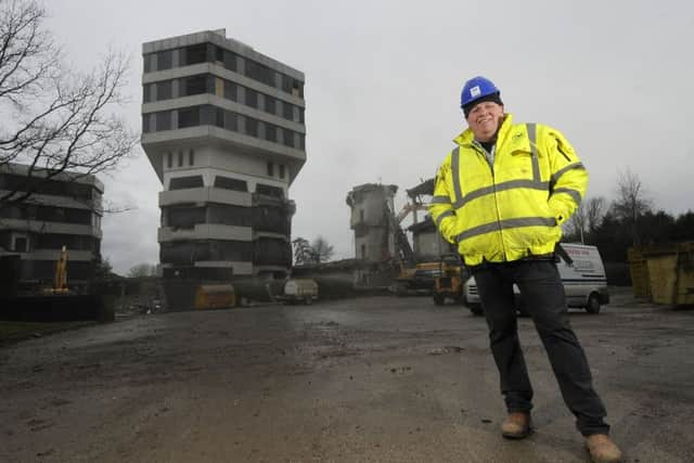 Premium Bonds buildings getting ready to be demolished.  Pictured is Pete Marquis.