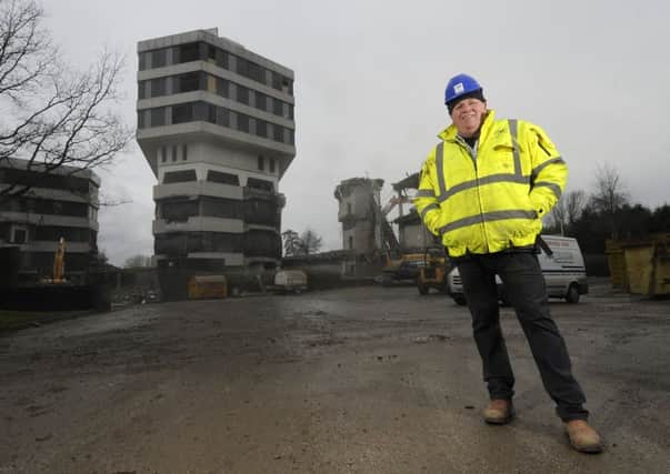 Premium Bonds buildings getting ready to be demolished.  Pictured is Pete Marquis.