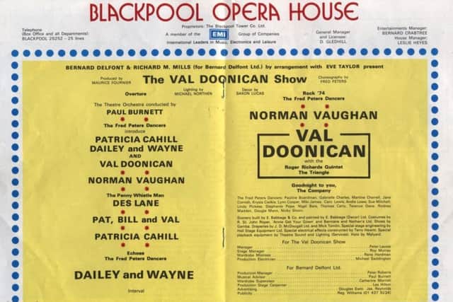 Blackpool Opera House programme featuring Leslie Heyes name and Val Doonican