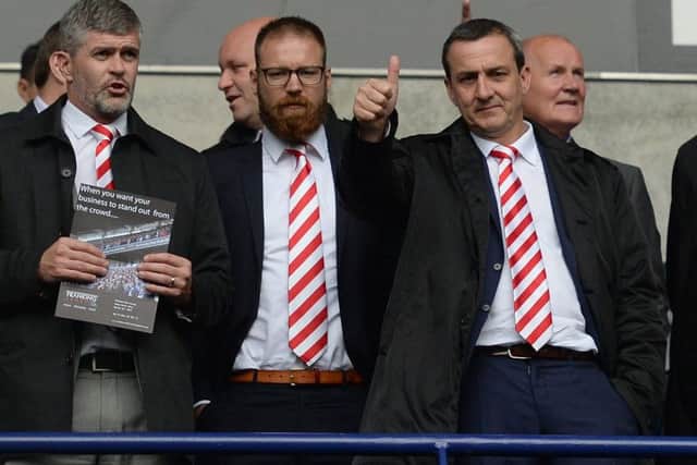 Fleetwood Town's chairman Andy Pilley gives the thumbs up prior to Fleetwood's game at Bolton