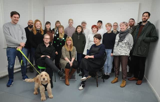 The cream of young British artists are visiting Abingdon Studios in Blackpool to put on an exibition of work created in one hour.
The artists with event organiser Garth Gratrix (seated front left).  PIC BY ROB LOCK
24-2-2017