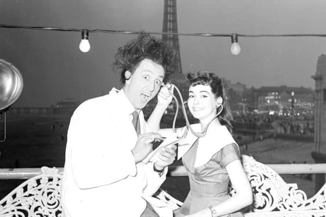 Ken Dodd "playing doctors" with Miss Blackpool, Ann Lamon in 1958.