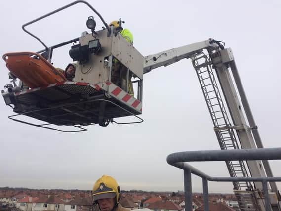 Fleetwood Fire Station tweeted: "Good rescue this morning @fleetwood_fire using the ALP with @blackpool_fire.  Get well soon pal. #notjustfires"