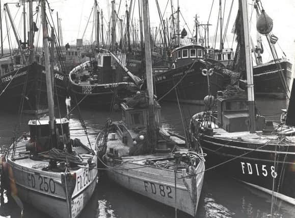 The fleets in port at the Jubilee Quay, Fleetwood, in 1967. / HISTORICAL / TRAWLERS ? / BOATS / DOCKS /