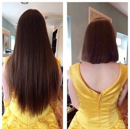Bethany Burrows - before and after her haircut in aid of the Little Princess Trust