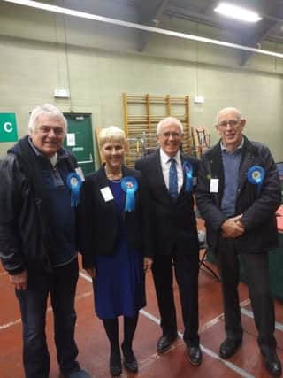 Michele Scott (centre) after winning the Warbreck by-election