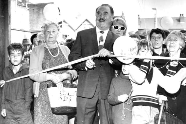 Josef Locke, when he was appearing for the 1969 season at the Queens Theatre, pictured opening the new Alpic Cash and Carry in Bispham  now the site of Sainsburys