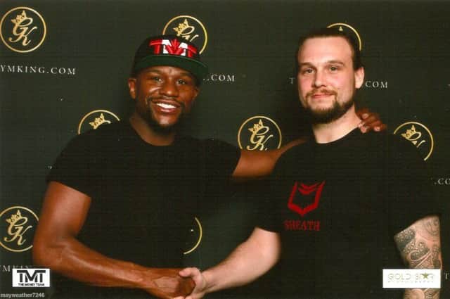 Floyd Mayweather with Jamie Ramsden of Sheath UK