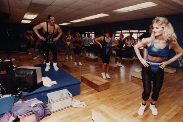 Ivan Danks, leading a step class at the Fitness Factory, Blackpool, in 1991
