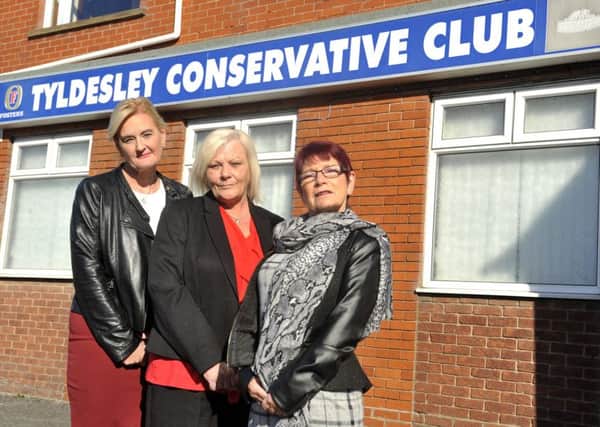 (L-R) Amanda Mitchell, Ellen Whitely and Irene James outside the Tyldesley Conservative Club in Blackpool