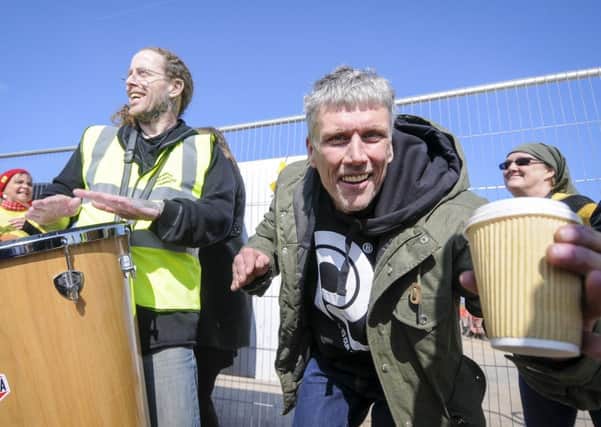 Bez from the Happy Mondays joins fracking protesters at the Preston New Road site