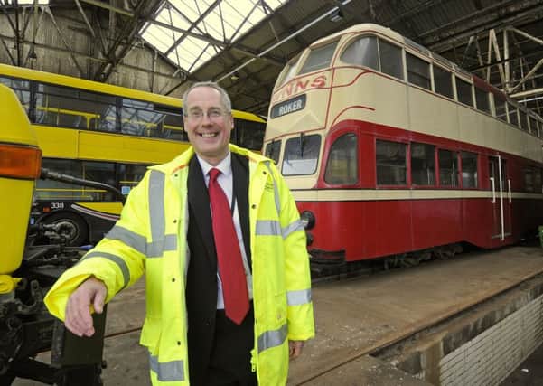 Two trams have been donated back to Blackpool by the Beamish Museum.  Pictured is Bryan Lindop with the 703.