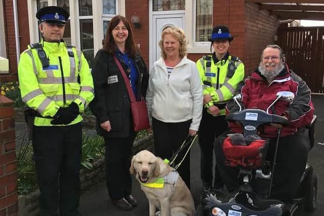 From left, PCSO Colin Heser, Guide Dogs engagement officer Zoe Foster, Carole Holmes with Inca, PCSO Clare Walker and Chris Jarvis.