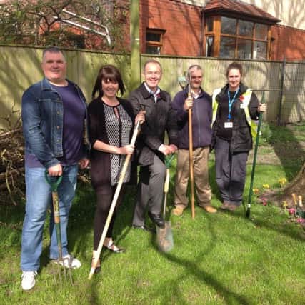 Launching the Fleetwood Garden Buddies at Memorial Park. From the left: Paul Nuttall (volunteer) Dawn Spooner (Fleetwood Town Council), Mark Spencer (GP, Mountview),
Steve Toner (volunteer) and Kate Baird (Wyre Council).