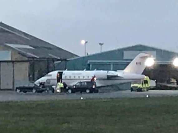 The aircraft was met on the tarmac by police, a Bentley and a Range Rover
Image: Paul Webster