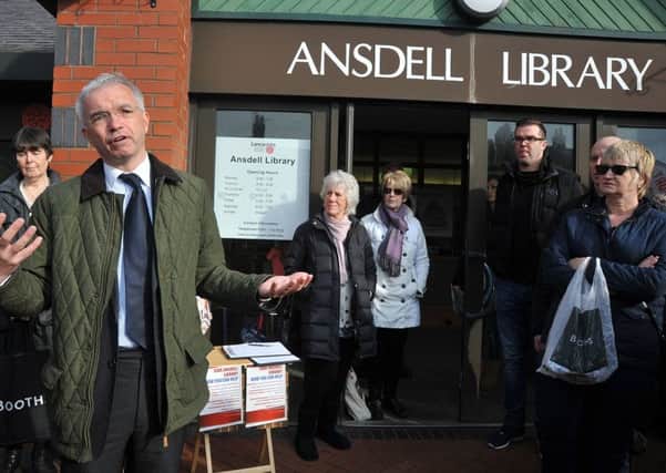 Mark Menzies MP speaks at an Ansdell Library read-in to protest at proposed closures