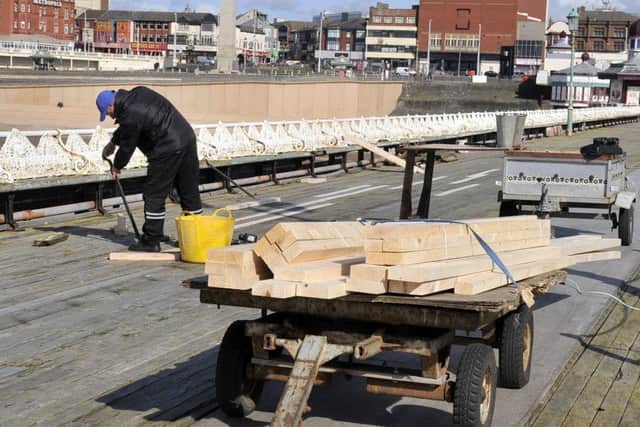 The new decking being fitted on Blackpool North Pier
