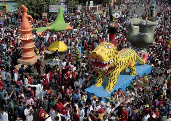 A parade to celebrate the first day of the Bangla New Year  in Dhaka, Bangladesh