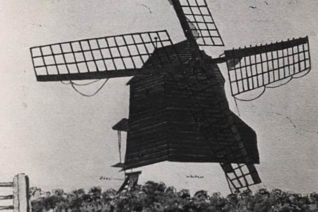 Warton Peg Windmill Ink-drawing by William Gardiner, who died in 1909.
