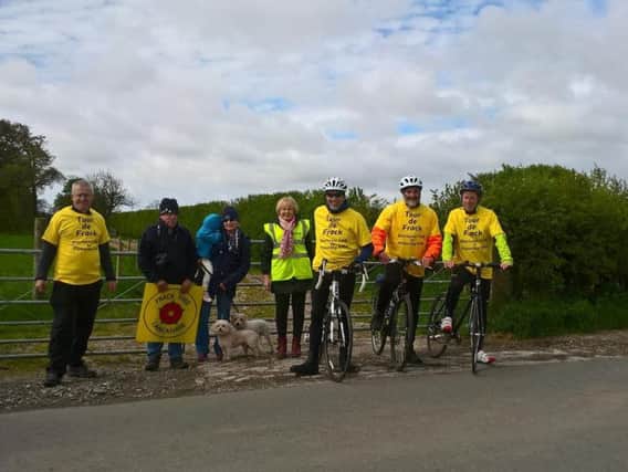 Cyclists visit Roseacre before the start of their Tour de Frack ride from Lancashire to Yorkshire