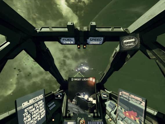 A view from the cockpit in Starfighter Origins