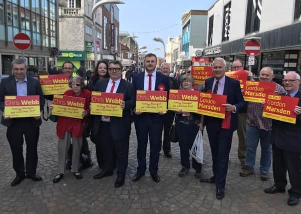 Deputy leader of the Labour party Tom Watson with Labour supporters in Blackpool town centre.