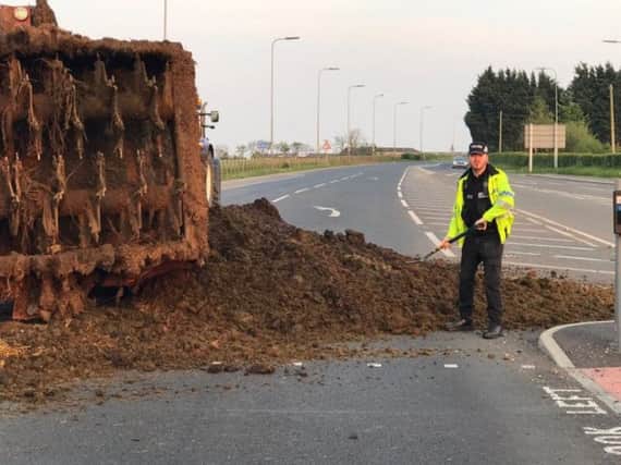 The farm waste was spilled on the A585