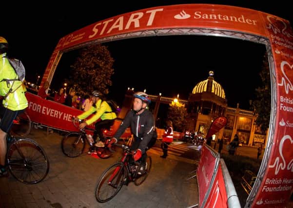 Cyclists taking part in the British Heart Foundation's Manchester to Blackpool Night Bike Ride