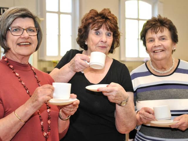 Julie Butler, Mim Ellis and Margaret Emsley

 enjoy a brew at Lytham Methodist Church