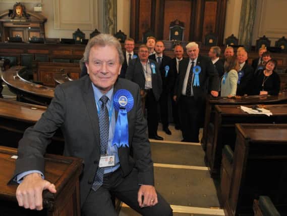 Geoff Driver and other Conservatives celebrate at County Hall
